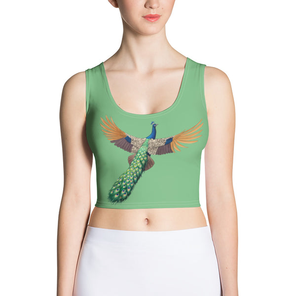Ato Wear Flying Peacock Front Crop Tank Green Leaf